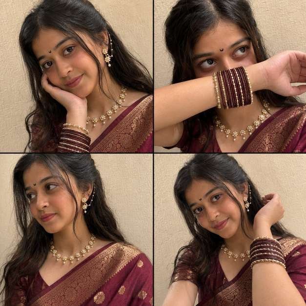 Bihar Update In elegant maroon saree selfie collage prompt result